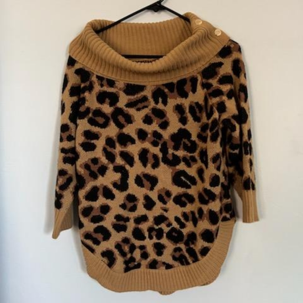 89th & Madison Cheetah Sweater Womens Med Cowl Neck Brown Black. - Picture 1 of 3